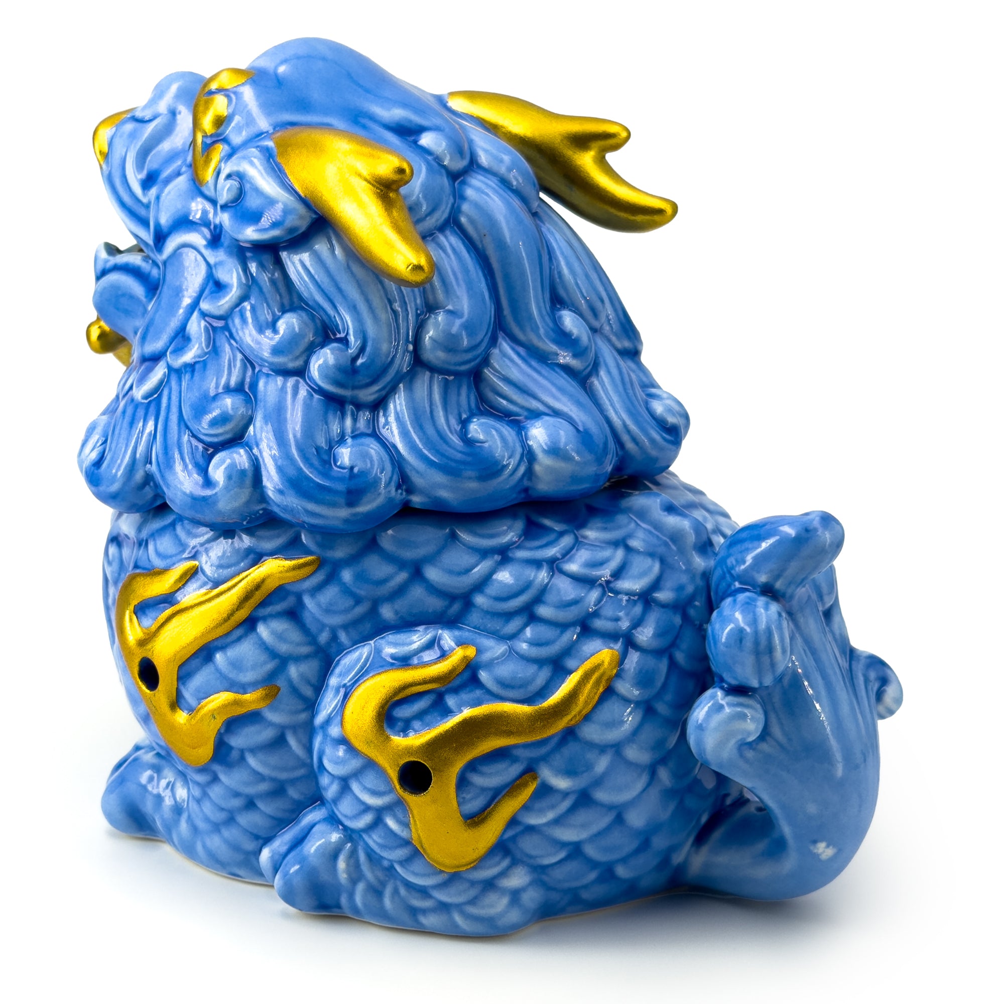 Aurelius Qilin™ Ceramic Incense Burner | Blue & Gold Oriental Guardian Statue