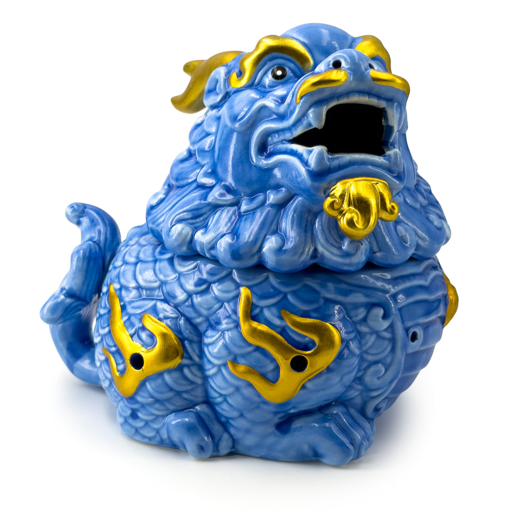 Aurelius Qilin™ Ceramic Incense Burner | Blue & Gold Oriental Guardian Statue